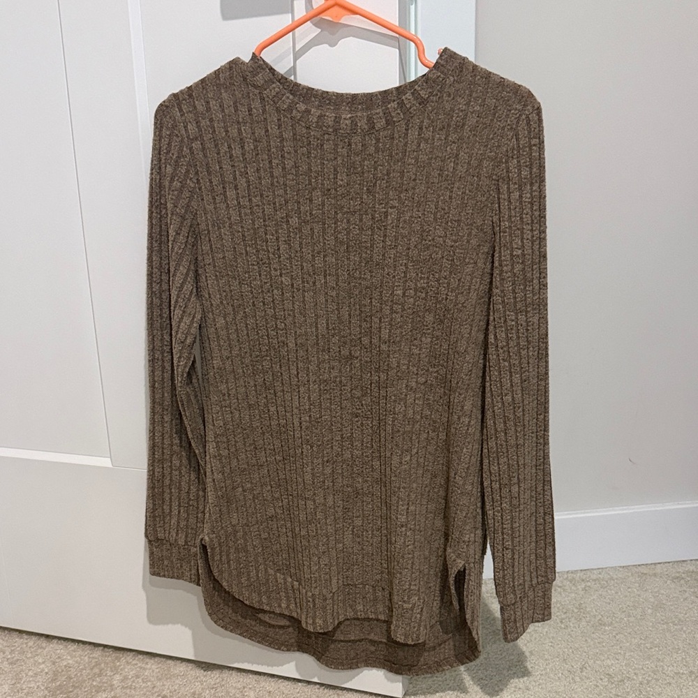Brown Ribbed Knit Sweater